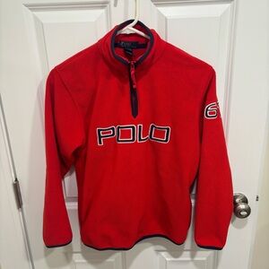 Boys Polo Ralph Lauren Spellout Red Fleece Quarter Zip Jacket Size Medium